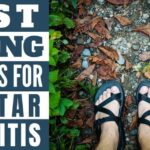 Person wearing hiking sandals with best hiking sandals for plantar fasciitis written on it in blocks