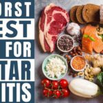 A picture of different food items with 10 worst & best foods for plantar fasciitis written in blocks